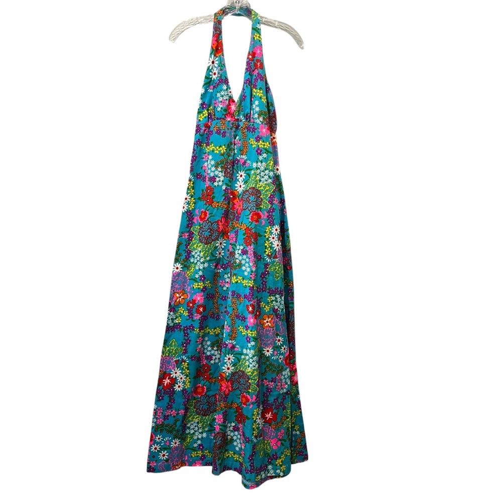 Vintage 70s Floral Halter Maxi Dress Size XXS Psychedelic Flower Power Funky‎